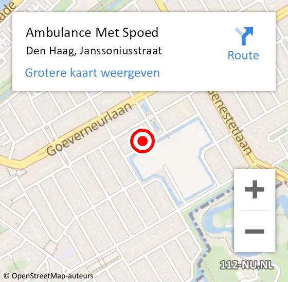 Locatie op kaart van de 112 melding: Ambulance Met Spoed Naar Den Haag, Janssoniusstraat op 13 december 2024 04:46