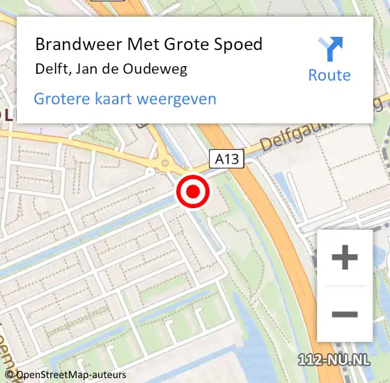 Locatie op kaart van de 112 melding: Brandweer Met Grote Spoed Naar Delft, Jan de Oudeweg op 13 december 2024 05:01