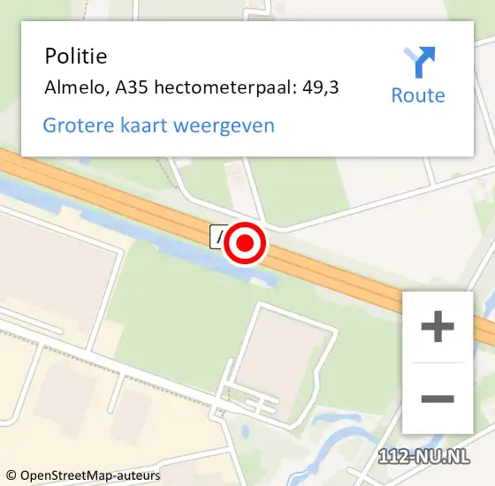 Locatie op kaart van de 112 melding: Politie Almelo, A35 hectometerpaal: 49,3 op 13 december 2024 05:34