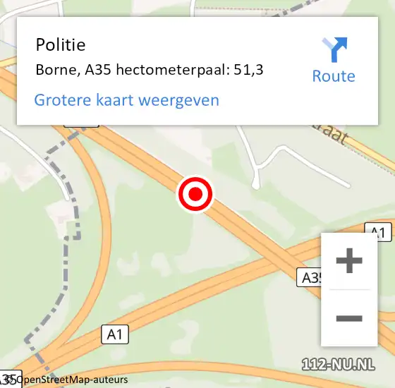 Locatie op kaart van de 112 melding: Politie Borne, A35 hectometerpaal: 51,3 op 13 december 2024 05:34