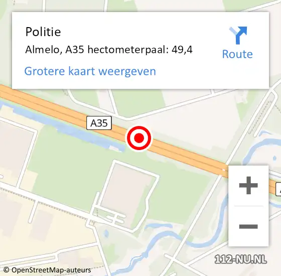 Locatie op kaart van de 112 melding: Politie Almelo, A35 hectometerpaal: 49,4 op 13 december 2024 05:34