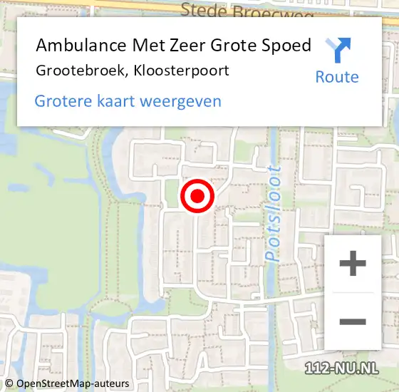 Locatie op kaart van de 112 melding: Ambulance Met Zeer Grote Spoed Naar Grootebroek, Kloosterpoort op 13 december 2024 06:02