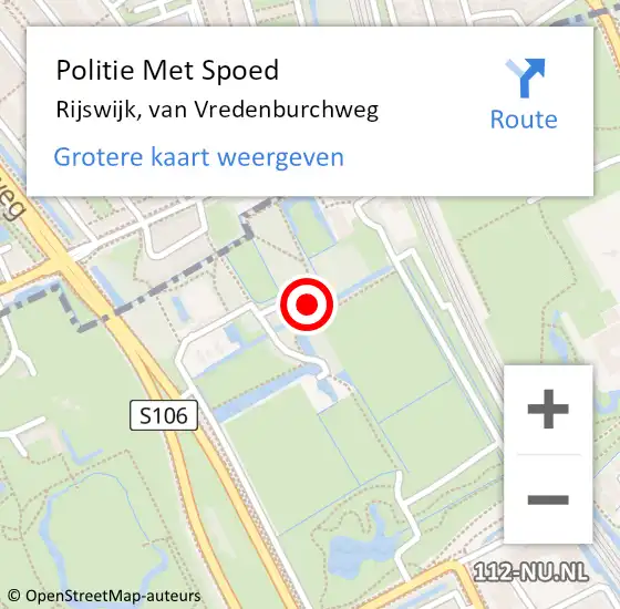 Locatie op kaart van de 112 melding: Politie Met Spoed Naar Rijswijk, van Vredenburchweg op 13 december 2024 06:59