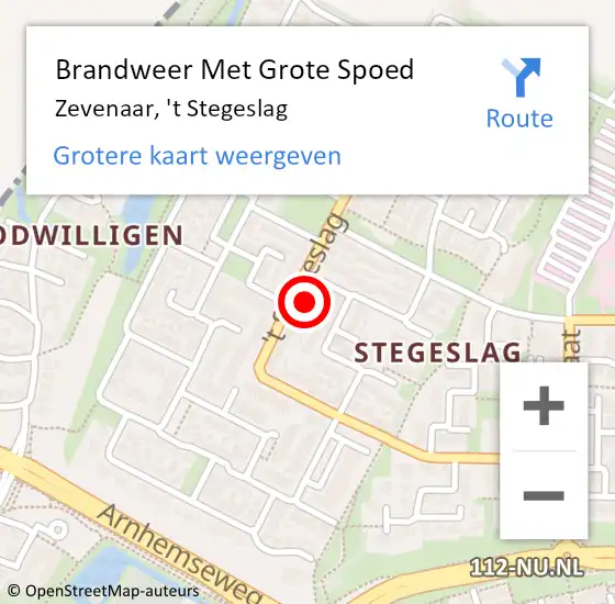 Locatie op kaart van de 112 melding: Brandweer Met Grote Spoed Naar Zevenaar, 't Stegeslag op 13 december 2024 08:13