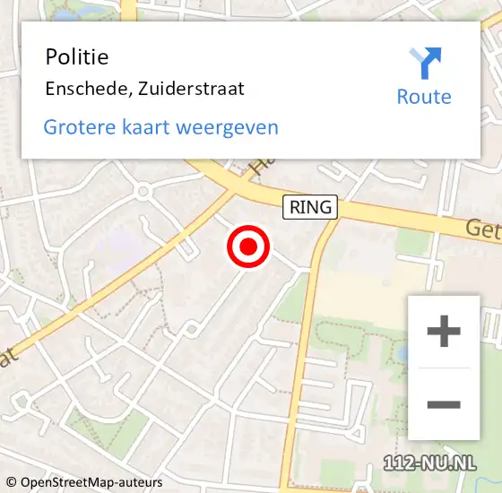 Locatie op kaart van de 112 melding: Politie Enschede, Zuiderstraat op 13 december 2024 08:21