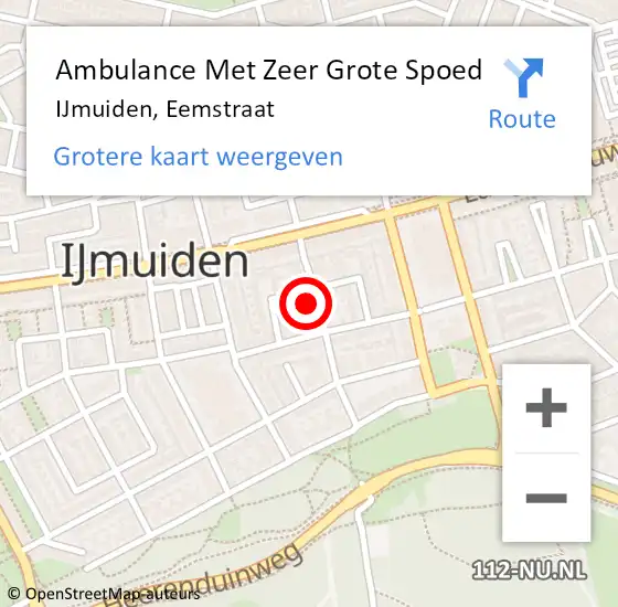 Locatie op kaart van de 112 melding: Ambulance Met Zeer Grote Spoed Naar IJmuiden, Eemstraat op 13 december 2024 08:56