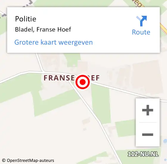 Locatie op kaart van de 112 melding: Politie Bladel, Franse Hoef op 13 december 2024 09:02