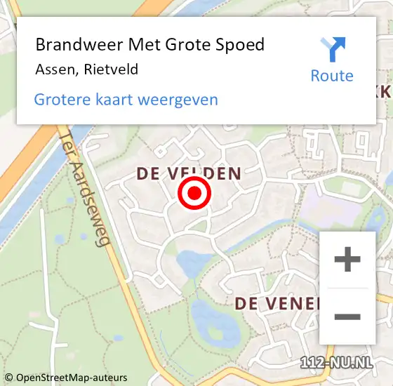 Locatie op kaart van de 112 melding: Brandweer Met Grote Spoed Naar Assen, Rietveld op 13 december 2024 09:28