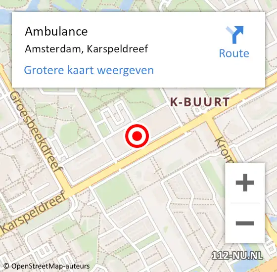 Locatie op kaart van de 112 melding: Ambulance Amsterdam, Karspeldreef op 13 december 2024 10:04