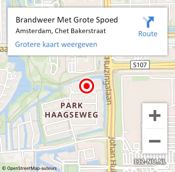 Locatie op kaart van de 112 melding: Brandweer Met Grote Spoed Naar Amsterdam, Chet Bakerstraat op 13 december 2024 10:24