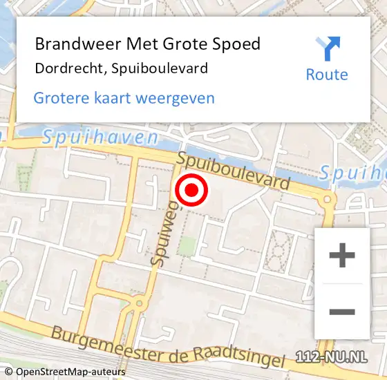 Locatie op kaart van de 112 melding: Brandweer Met Grote Spoed Naar Dordrecht, Spuiboulevard op 13 december 2024 10:27