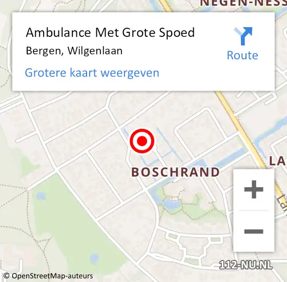 Locatie op kaart van de 112 melding: Ambulance Met Grote Spoed Naar Bergen, Wilgenlaan op 13 december 2024 10:36