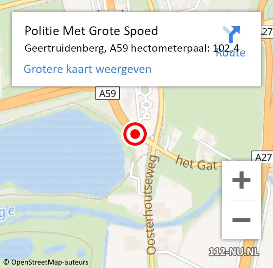 Locatie op kaart van de 112 melding: Politie Met Grote Spoed Naar Geertruidenberg, A59 hectometerpaal: 102,4 op 13 december 2024 10:48