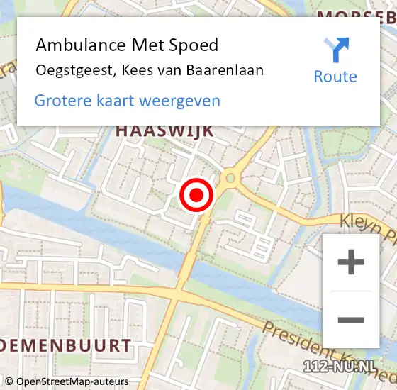 Locatie op kaart van de 112 melding: Ambulance Met Spoed Naar Oegstgeest, Kees van Baarenlaan op 13 december 2024 11:09