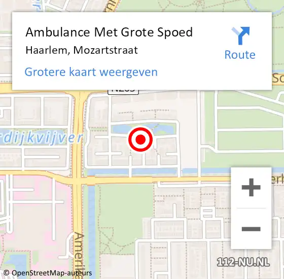 Locatie op kaart van de 112 melding: Ambulance Met Grote Spoed Naar Haarlem, Mozartstraat op 13 december 2024 11:42