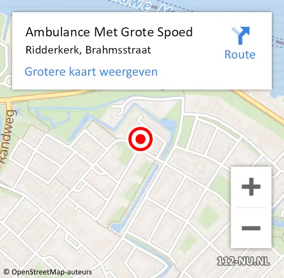 Locatie op kaart van de 112 melding: Ambulance Met Grote Spoed Naar Ridderkerk, Brahmsstraat op 13 december 2024 12:16