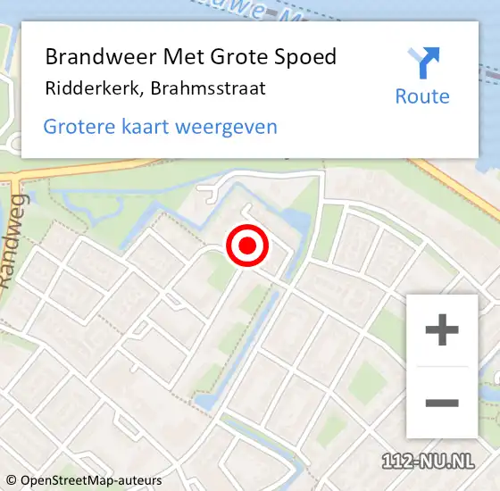 Locatie op kaart van de 112 melding: Brandweer Met Grote Spoed Naar Ridderkerk, Brahmsstraat op 13 december 2024 12:16