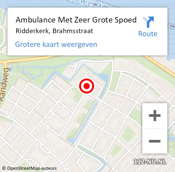 Locatie op kaart van de 112 melding: Ambulance Met Zeer Grote Spoed Naar Ridderkerk, Brahmsstraat op 13 december 2024 12:16