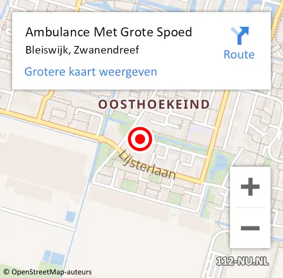 Locatie op kaart van de 112 melding: Ambulance Met Grote Spoed Naar Bleiswijk, Zwanendreef op 13 december 2024 12:42