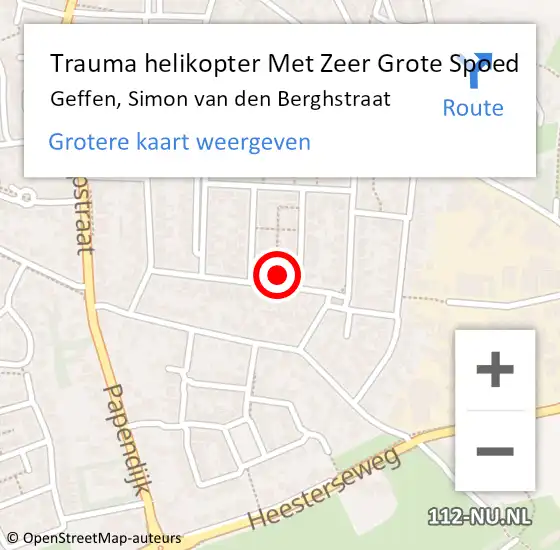 Locatie op kaart van de 112 melding: Trauma helikopter Met Zeer Grote Spoed Naar Geffen, Simon van den Berghstraat op 13 december 2024 12:55
