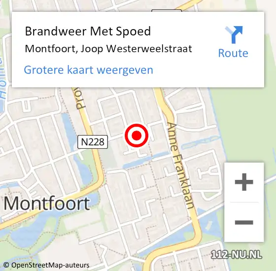 Locatie op kaart van de 112 melding: Brandweer Met Spoed Naar Montfoort, Joop Westerweelstraat op 13 december 2024 13:02