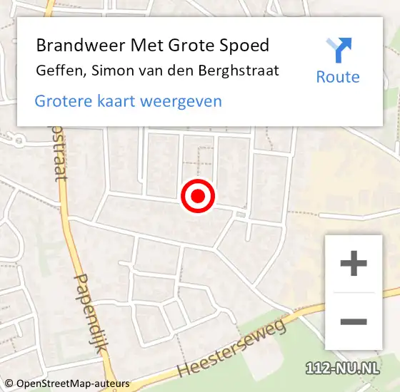 Locatie op kaart van de 112 melding: Brandweer Met Grote Spoed Naar Geffen, Simon van den Berghstraat op 13 december 2024 13:02