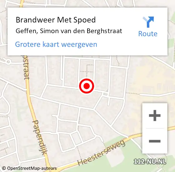 Locatie op kaart van de 112 melding: Brandweer Met Spoed Naar Geffen, Simon van den Berghstraat op 13 december 2024 13:03