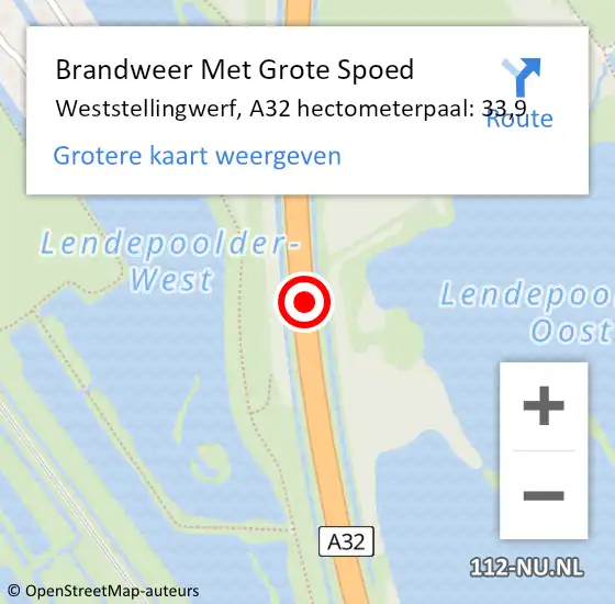 Locatie op kaart van de 112 melding: Brandweer Met Grote Spoed Naar Weststellingwerf, A32 hectometerpaal: 33,9 op 13 december 2024 13:12