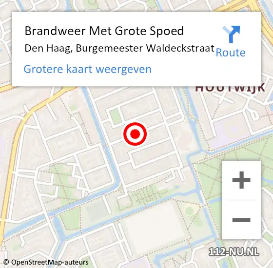 Locatie op kaart van de 112 melding: Brandweer Met Grote Spoed Naar Den Haag, Burgemeester Waldeckstraat op 13 december 2024 13:43