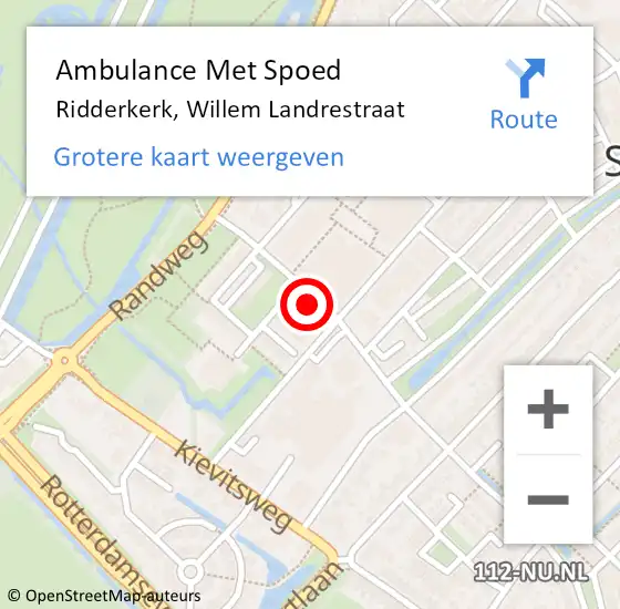 Locatie op kaart van de 112 melding: Ambulance Met Spoed Naar Ridderkerk, Willem Landrestraat op 13 december 2024 13:54