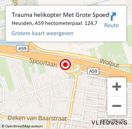 Locatie op kaart van de 112 melding: Trauma helikopter Met Grote Spoed Naar Heusden, A59 hectometerpaal: 124,7 op 13 december 2024 14:07