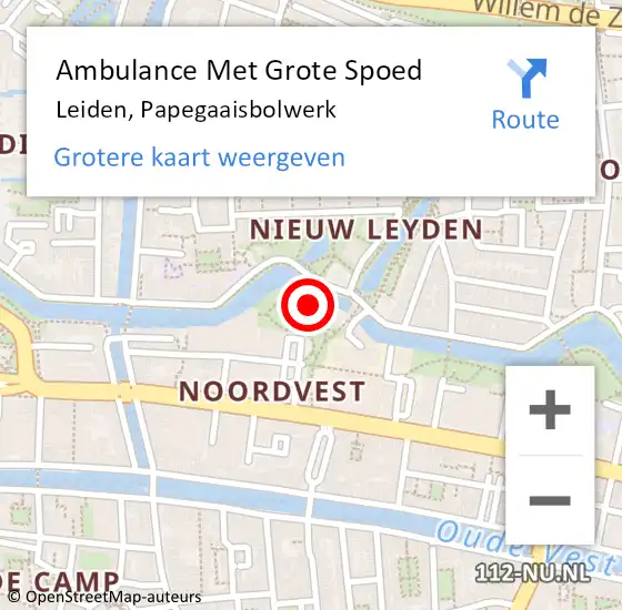 Locatie op kaart van de 112 melding: Ambulance Met Grote Spoed Naar Leiden, Papegaaisbolwerk op 13 december 2024 14:08