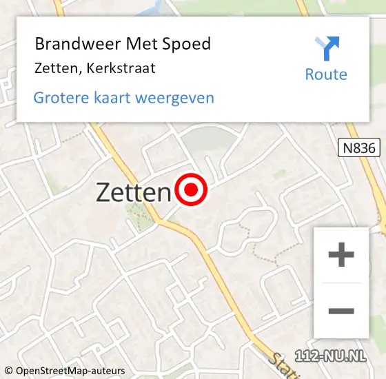 Locatie op kaart van de 112 melding: Brandweer Met Spoed Naar Zetten, Kerkstraat op 13 december 2024 14:32