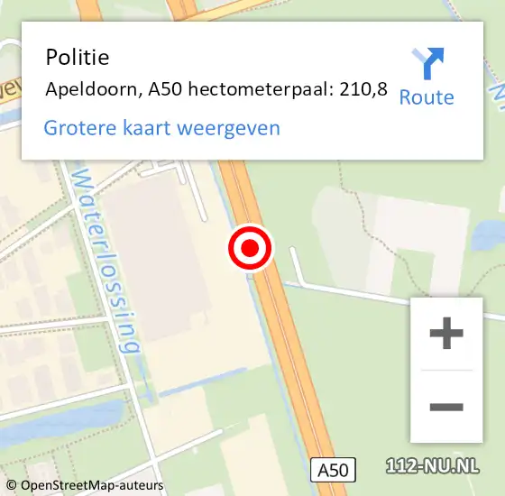 Locatie op kaart van de 112 melding: Politie Apeldoorn, A50 hectometerpaal: 210,8 op 13 december 2024 14:41