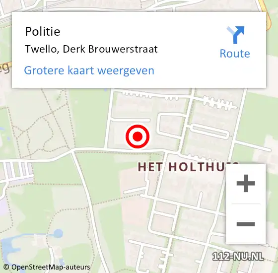 Locatie op kaart van de 112 melding: Politie Twello, Derk Brouwerstraat op 13 december 2024 14:56