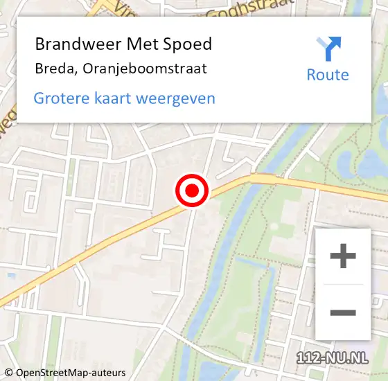 Locatie op kaart van de 112 melding: Brandweer Met Spoed Naar Breda, Oranjeboomstraat op 13 december 2024 15:08