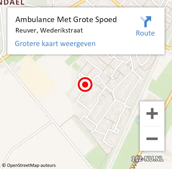 Locatie op kaart van de 112 melding: Ambulance Met Grote Spoed Naar Reuver, Wederikstraat op 30 oktober 2014 10:15