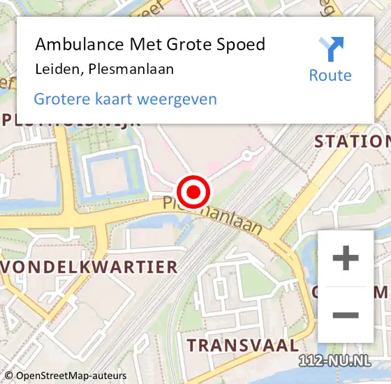 Locatie op kaart van de 112 melding: Ambulance Met Grote Spoed Naar Leiden, Plesmanlaan op 13 december 2024 15:12