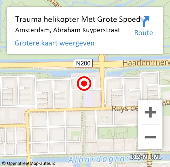 Locatie op kaart van de 112 melding: Trauma helikopter Met Grote Spoed Naar Amsterdam, Abraham Kuyperstraat op 13 december 2024 15:24