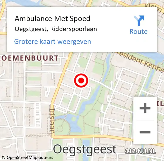 Locatie op kaart van de 112 melding: Ambulance Met Spoed Naar Oegstgeest, Ridderspoorlaan op 13 december 2024 15:52