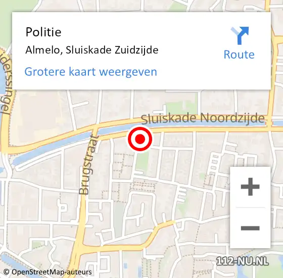 Locatie op kaart van de 112 melding: Politie Almelo, Sluiskade Zuidzijde op 13 december 2024 16:04