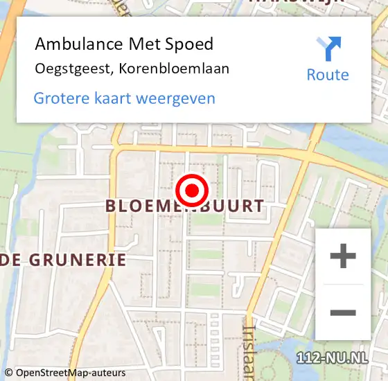 Locatie op kaart van de 112 melding: Ambulance Met Spoed Naar Oegstgeest, Korenbloemlaan op 13 december 2024 16:05