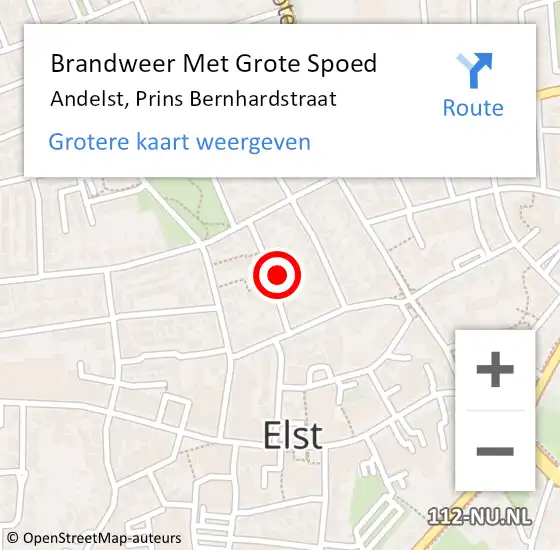 Locatie op kaart van de 112 melding: Brandweer Met Grote Spoed Naar Andelst, Prins Bernhardstraat op 13 december 2024 16:20