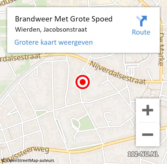 Locatie op kaart van de 112 melding: Brandweer Met Grote Spoed Naar Wierden, Jacobsonstraat op 13 december 2024 16:38