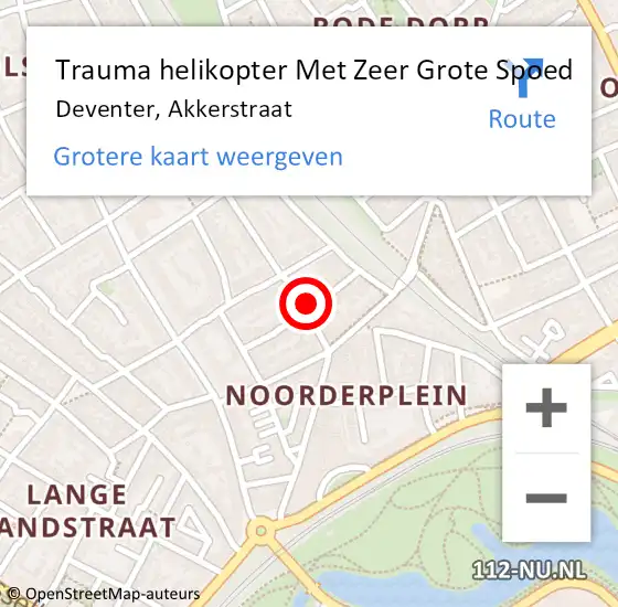 Locatie op kaart van de 112 melding: Trauma helikopter Met Zeer Grote Spoed Naar Deventer, Akkerstraat op 13 december 2024 16:38