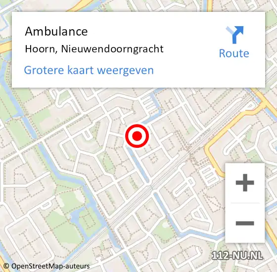 Locatie op kaart van de 112 melding: Ambulance Hoorn, Nieuwendoorngracht op 13 december 2024 16:48