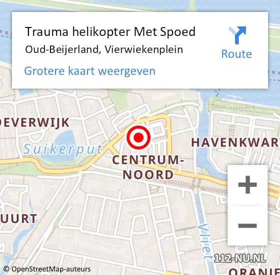 Locatie op kaart van de 112 melding: Trauma helikopter Met Spoed Naar Oud-Beijerland, Vierwiekenplein op 13 december 2024 17:35