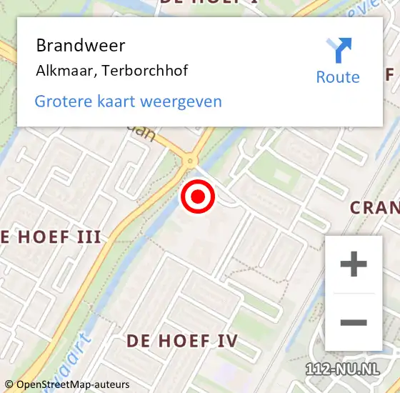 Locatie op kaart van de 112 melding: Brandweer Alkmaar, Terborchhof op 13 december 2024 17:41