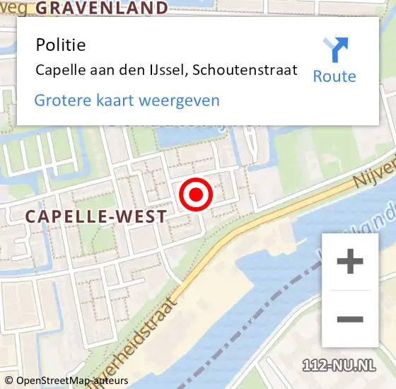 Locatie op kaart van de 112 melding: Politie Capelle aan den IJssel, Schoutenstraat op 13 december 2024 17:48