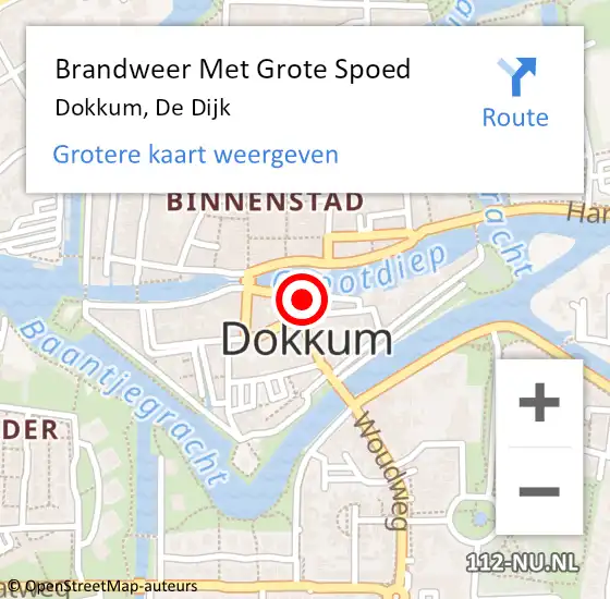 Locatie op kaart van de 112 melding: Brandweer Met Grote Spoed Naar Dokkum, De Dijk op 13 december 2024 18:25